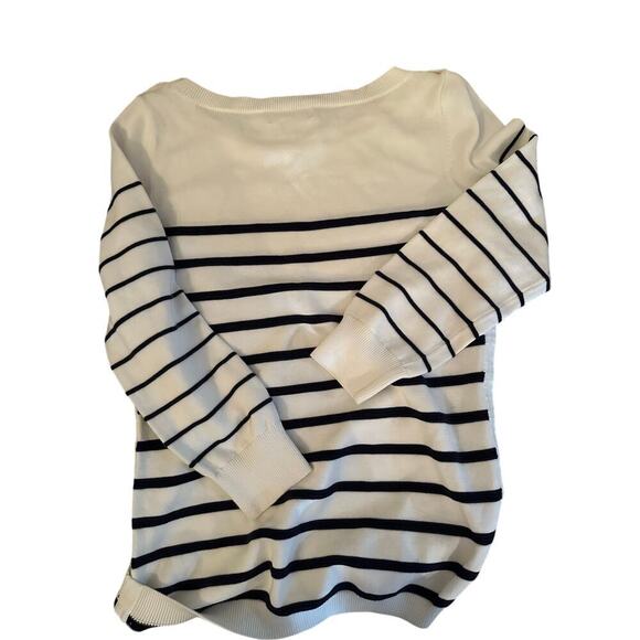 Banana Republic Women's White Blue Stripe Pattern cotton Sweater Size Small - Picture 1 of 8